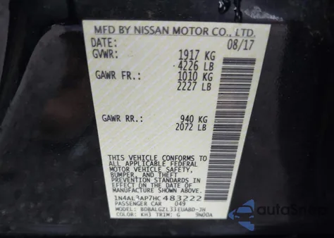 2017 Nissan Altima 2.5/S/Sv/Sl/Sr from USA, damaged, VIN 1N4AL3AP7HC483222